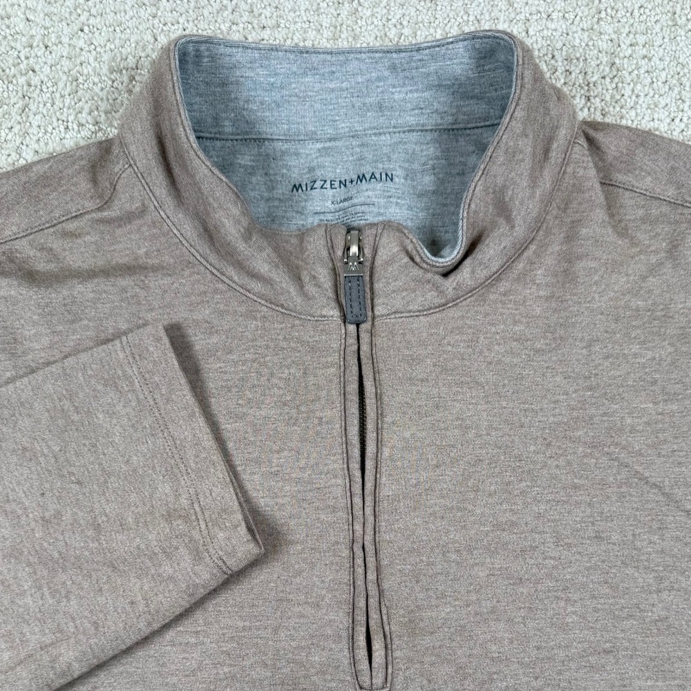 Mizzen+Main Mens XL Brown 1/4 Zip Performance Pullover Sweater